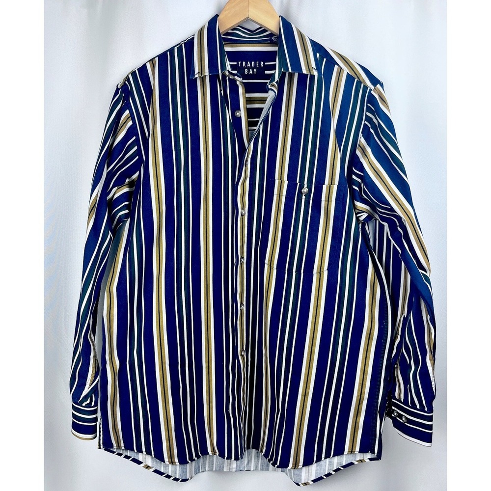 Vintage Trader Bay Mens Medium Multi Color Stripe Button Down Shirt Long Sleeve